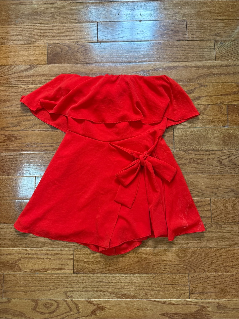 vestique Red Off-Shoulder Ruffle Romper